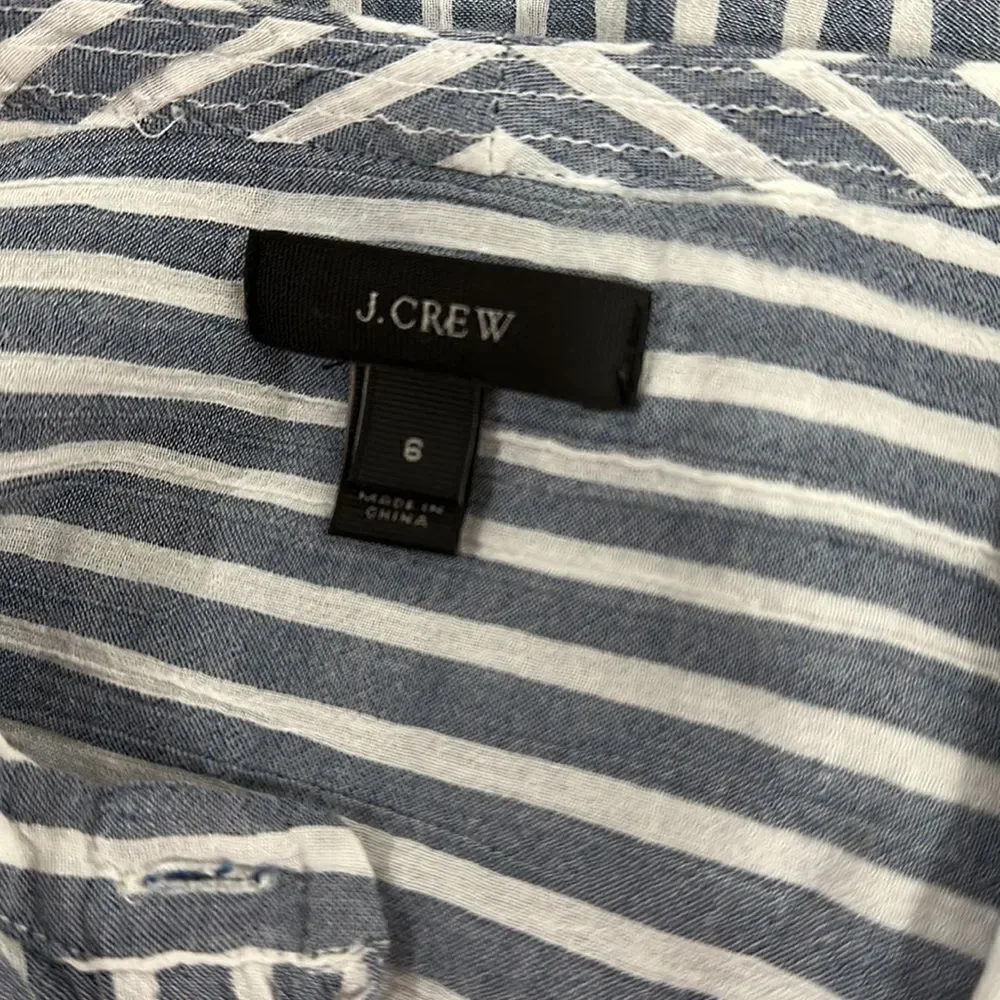 J. Crew Cotton White And Blue Striped Long Sleeves 1/2 Button Shirt Size 6
